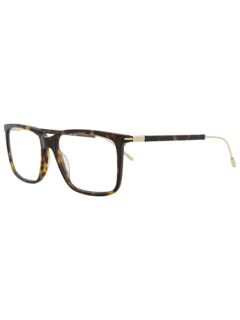 New Gucci Women's Eyeglasses Mens Square Rectangle Havana Gold Transparent